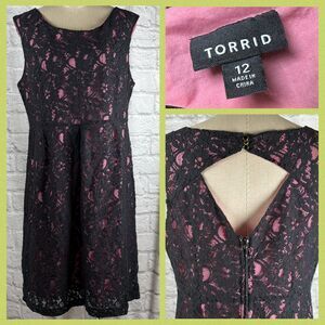 Torrid Lace Dress Size 12 Large Formal Party Cocktail Pink Black Sleeveless Y2K